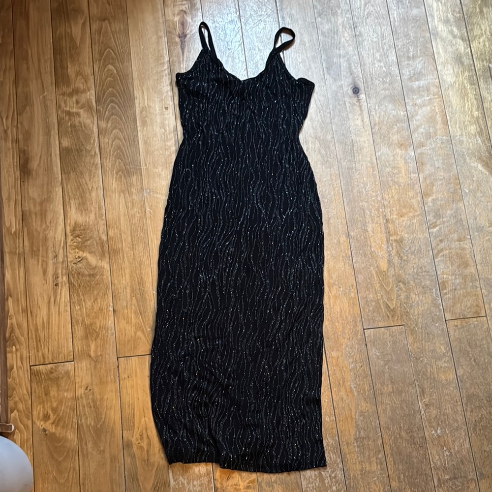 Marian & Maral Black Sparkle Ribbed Bodycon Maxi Dress Medium